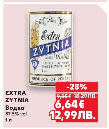 Extra Zytnia е водка с 37,5% алкохолно съдържание, произведена в Полша.