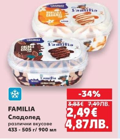 FAMILIA сладолед предлага разнообразие от вкусове, които ще задоволят всеки вкус.