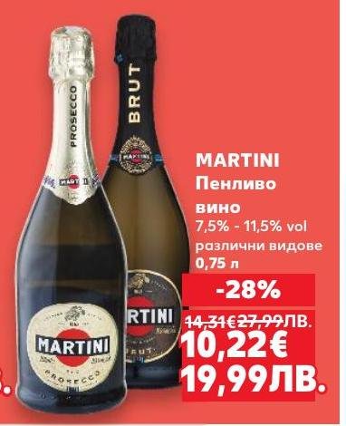 Martini пенливо вино с алкохолно съдържание между 7,5% и 11,5% vol е отличен избор за специални поводи.