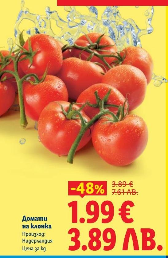 Свежи домати на клонка от Нидерландия с 48% отстъпка.
