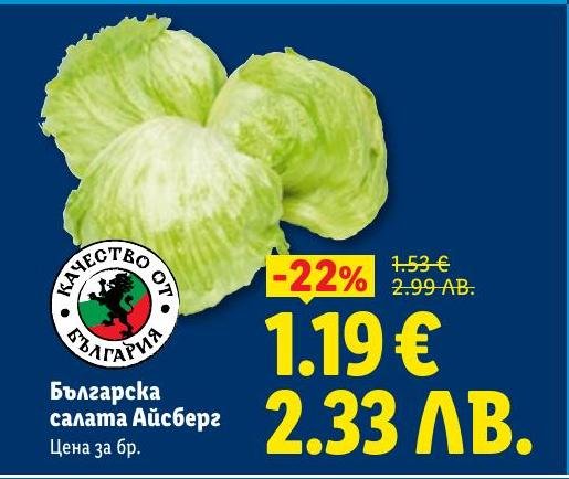 Свежа българска салата Айсберг с високо качество и хрупкава текстура.