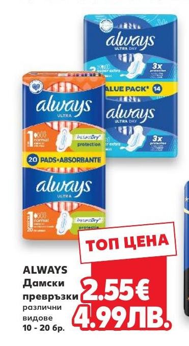 ALWAYS Дамски превръзки 10 – Кауфланд – Цена