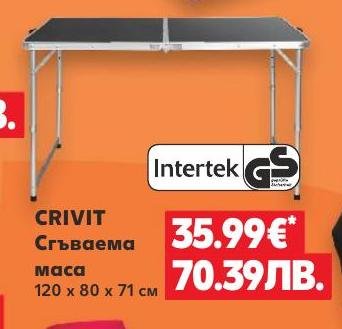 Crivit Сгъваема маса 120 x 80 x 71 см – Кауфланд – Цена