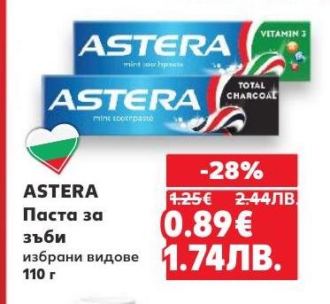 Astera паста за зъби с избрани видове и обем 110 г осигурява дълготрайна свежест и защита