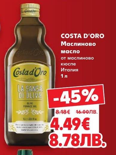 Открийте качественото маслиново масло Costa D’Oro, произведено от маслиново кюспе в Италия