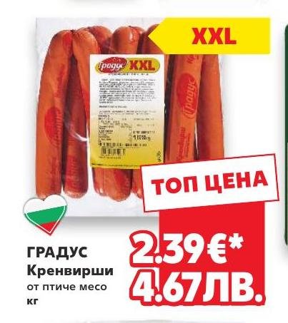 Градус Кренвирши от птиче месо – Кауфланд – Цена