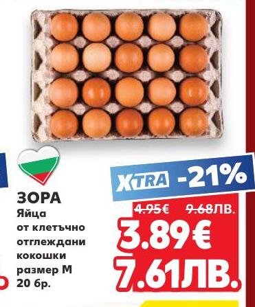 Свежи яйца Зора от клетъчно отглеждани кокошки, размер М, подходящи за всякакви кулинарни нужди