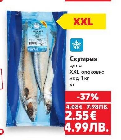 Свежа цяла скумрия в XXL опаковка над 1 кг, идеална за приготвяне на здравословни и вкусни ястия